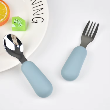 RVS kinderbestek vork en lepel in grijsblauw