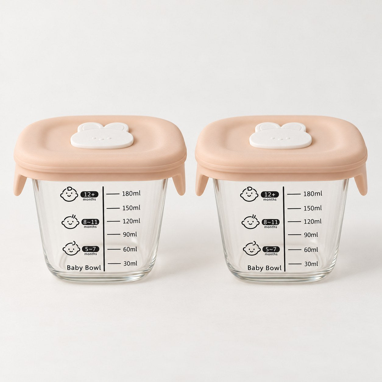 Glazen babyvoedingspotjes met perzik siliconen deksel, 180 ml