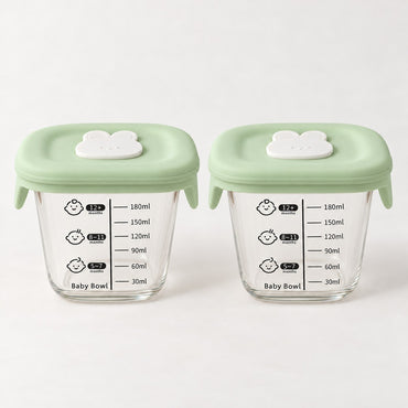 Glazen babyvoedingspotjes met saliegroen siliconen deksel, 180 ml