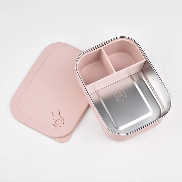 RVS lunchbox met 3 vakken in kaneel