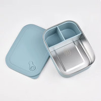 RVS lunchbox met 3 vakken in grijsblauw