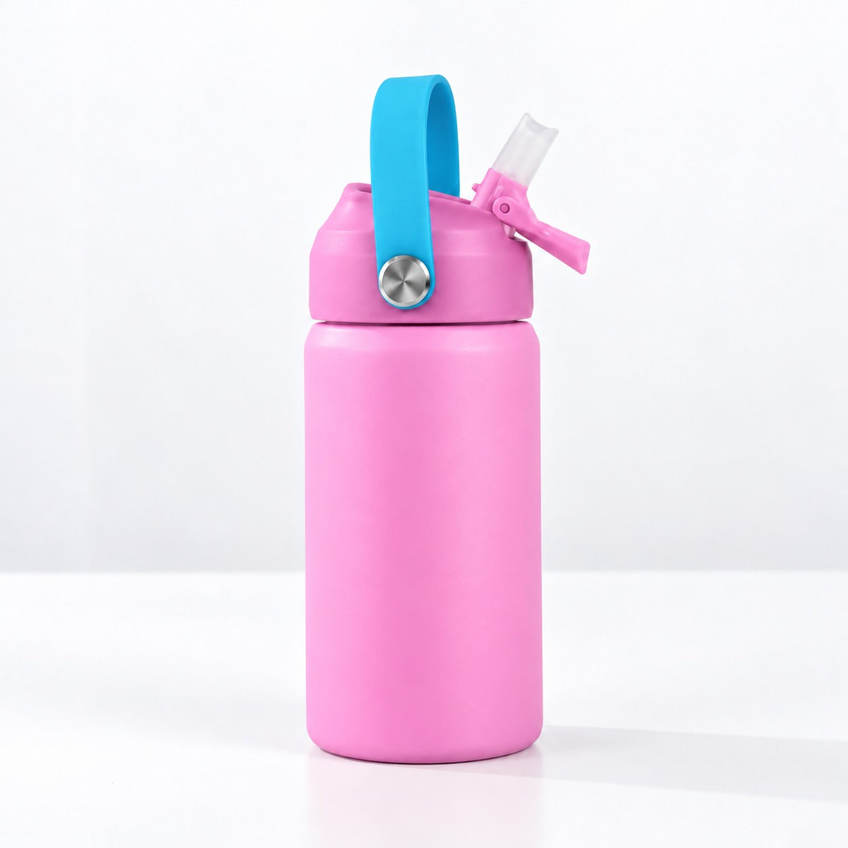 RVS drinkfles roze met open rietje