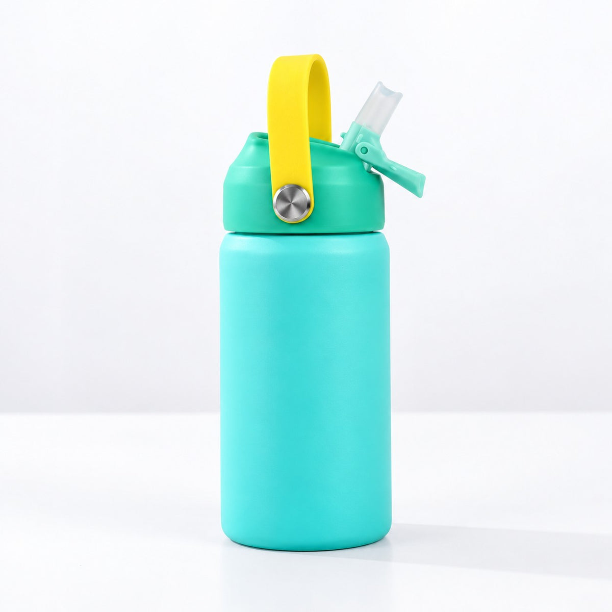 RVS drinkfles turquoise met open rietje
