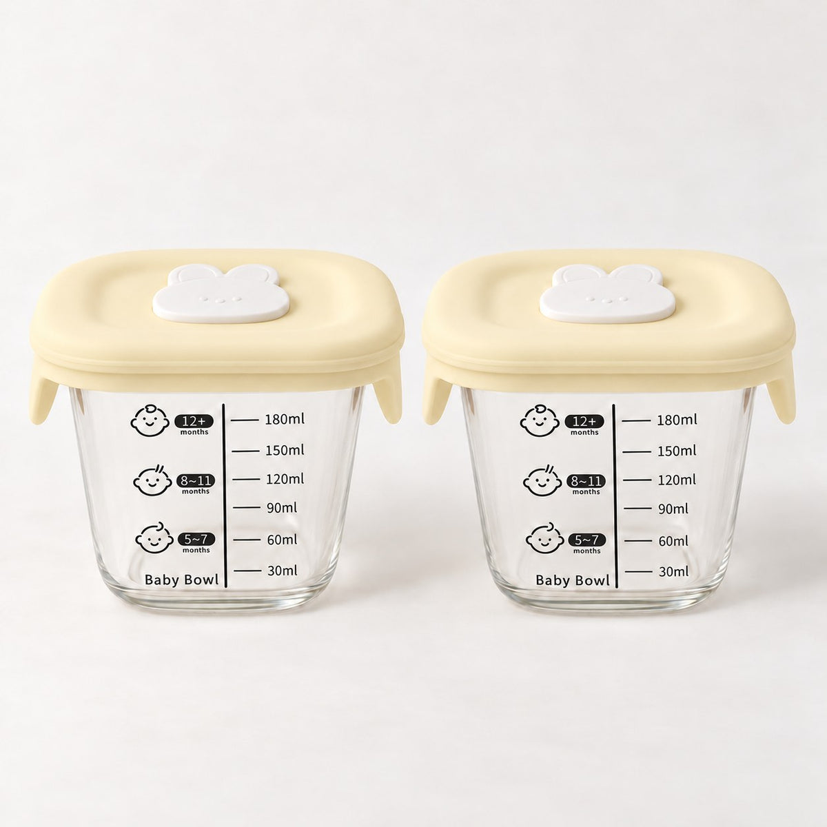 Glazen babyvoedingspotjes met lichtgeel siliconen deksel, 180 ml
