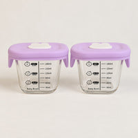Glazen babyvoedingspotjes met lichtpaars siliconen deksel, 180 ml