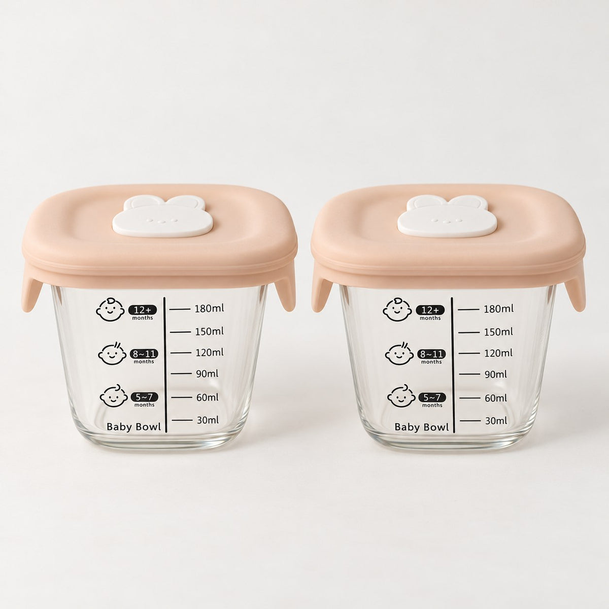 Glazen babyvoedingspotjes met perzik siliconen deksel, 180 ml