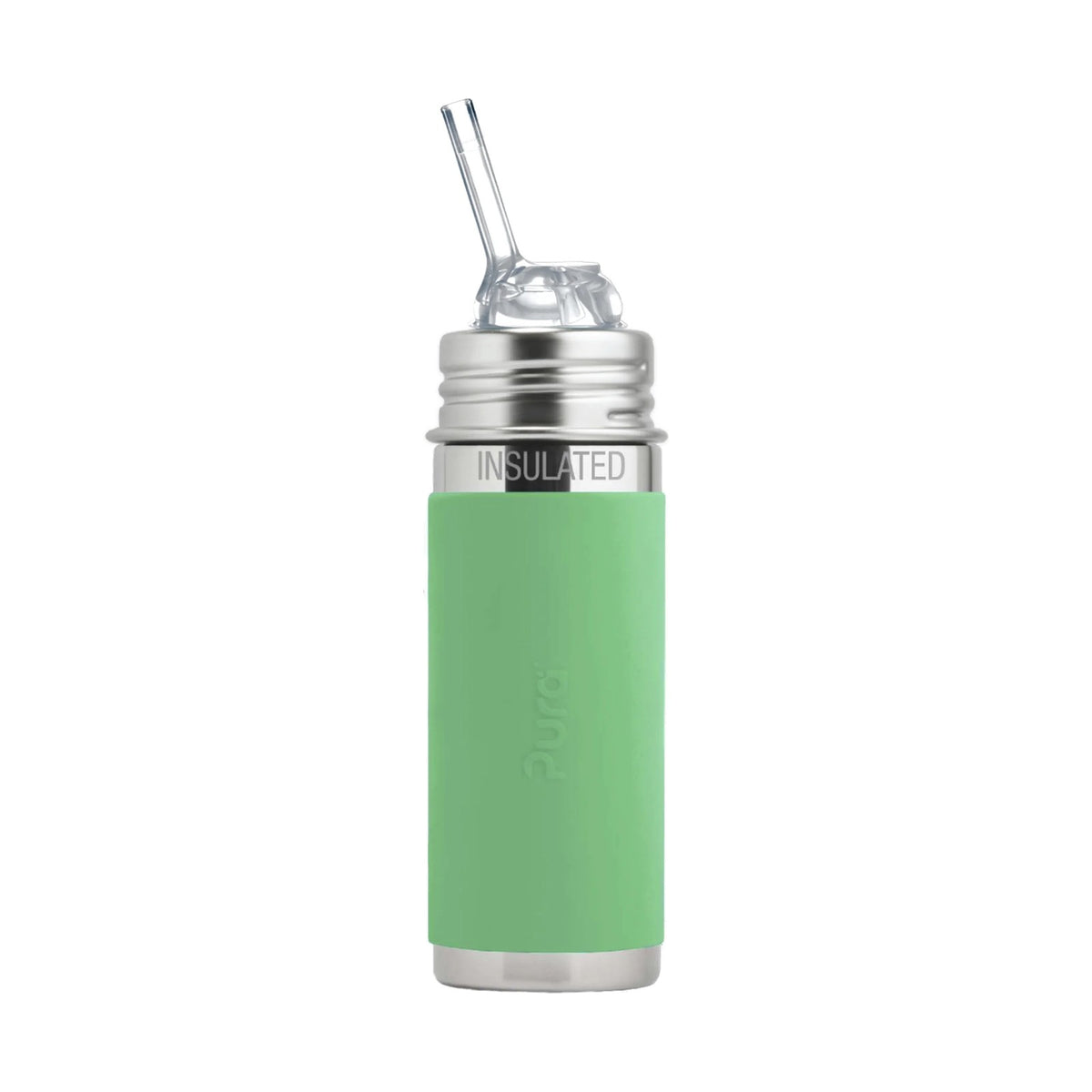 Pura thermos rietjesfles 260 ml met groene Moss sleeve