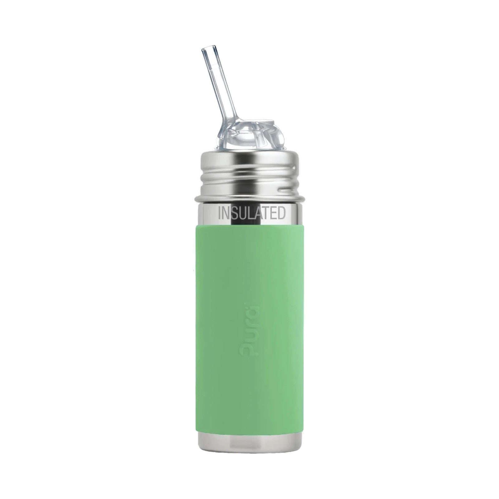 Pura thermos rietjesfles 260 ml met groene Moss sleeve