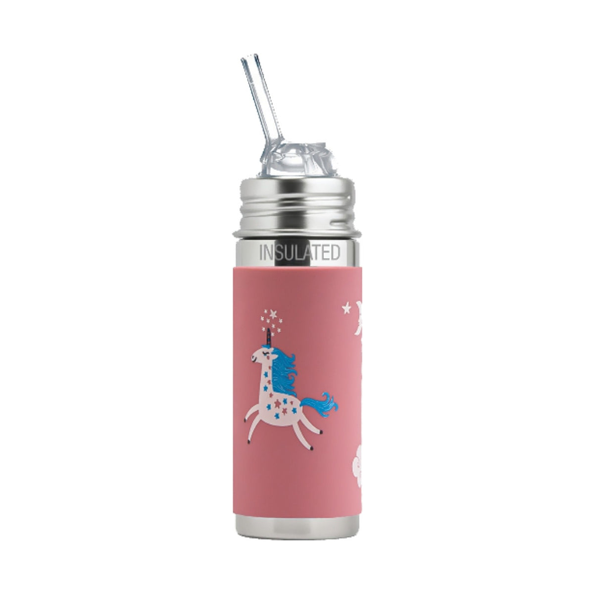 Pura thermos rietjesfles 260 ml met roze Unicorn sleeve