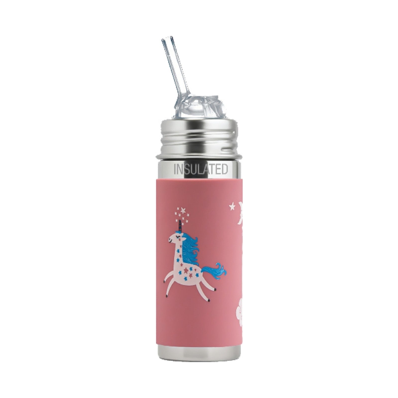 Pura thermos rietjesfles 260 ml met roze Unicorn sleeve